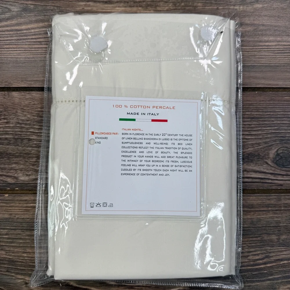 Bellino King Pillowcase Pair Cream 100% Cotton Percale Hotel Italy NEW